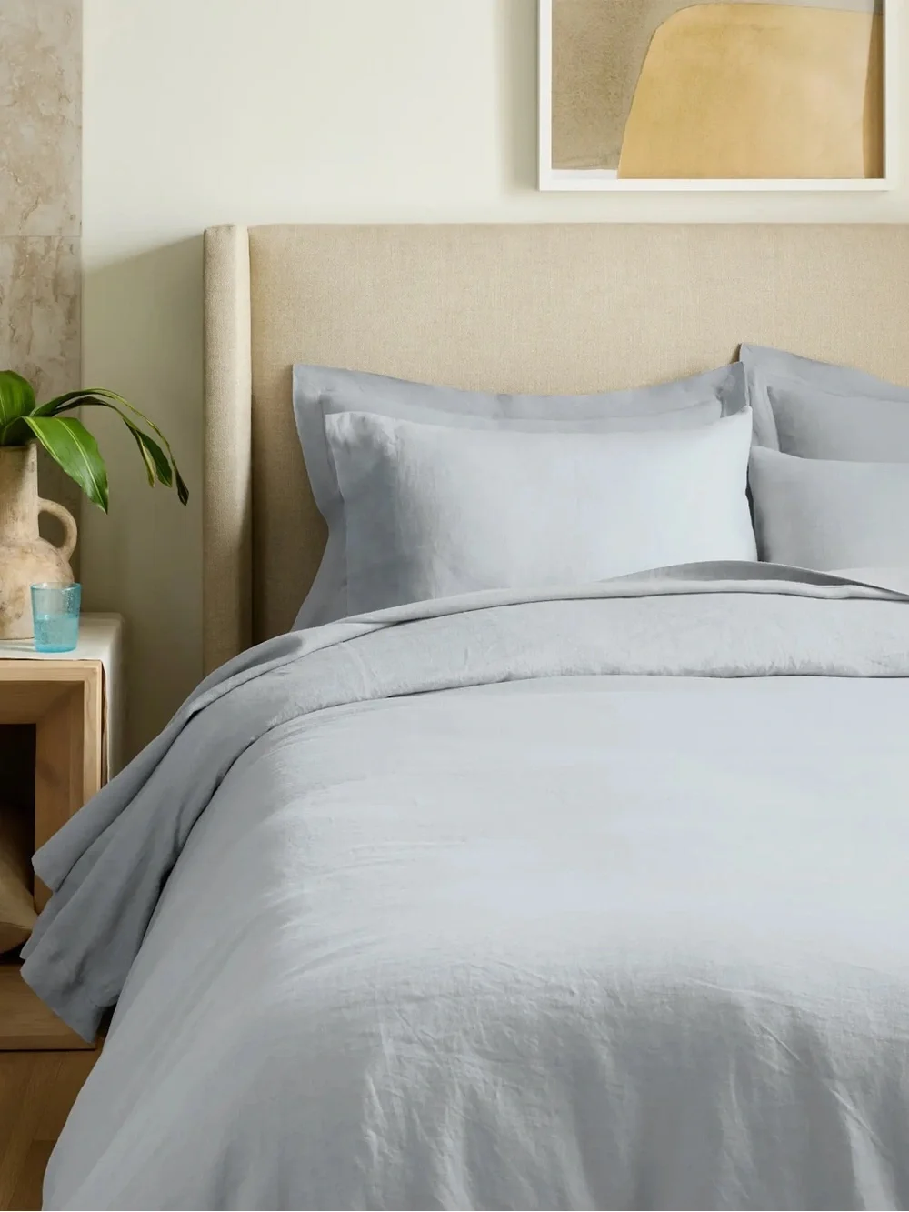 New Quince European Linen Double Flange Duvet Cover Set Full/Queen - Mist $194